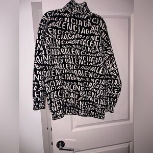 Balenciaga Black and White Logo Turtleneck Sweater